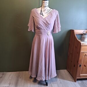 Elegant Mauve Dress with Floral Beading